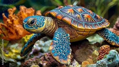 Vibrant Sea Turtle in Coral Reef