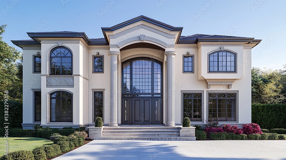 Fototapeta premium Modern House Design Highlighted in a Close Up, Realistic Front View