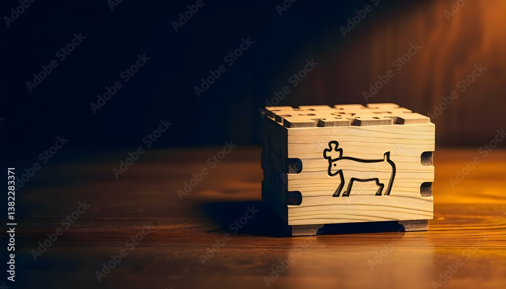 Fototapeta premium wooden block with a picture of a deer on it