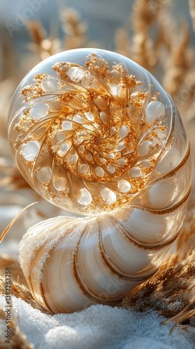 A digitally rendered spiral representing the golden ratio, symbolizing harmony, balance, and natural design Found in shells, galaxies, and plants, reflecting mathematical beauty in nature
