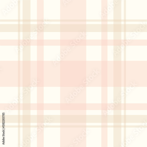 Seamless beige and pastel pink tartan plaid pattern on a white background. Classic Scottish checkered textile for fabric, wrapping paper, scrapbooking, and digital backgrounds.