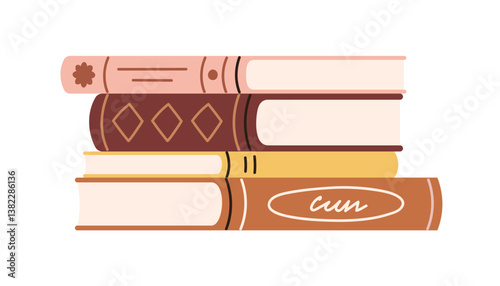 Books stacked, lying. Education and fiction literature for reading and studyi...
