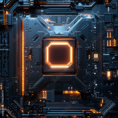 Electronic circuit board with processor and components showcasing technology and hardware