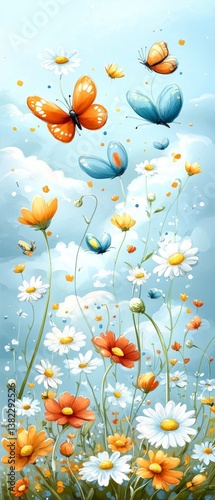 Butterflies and Flowers in a Summer Meadow