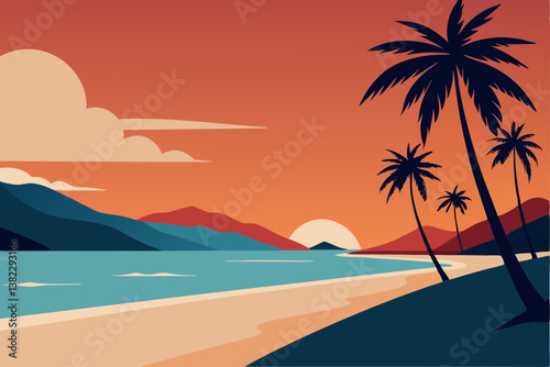 tropical beach with palm trees