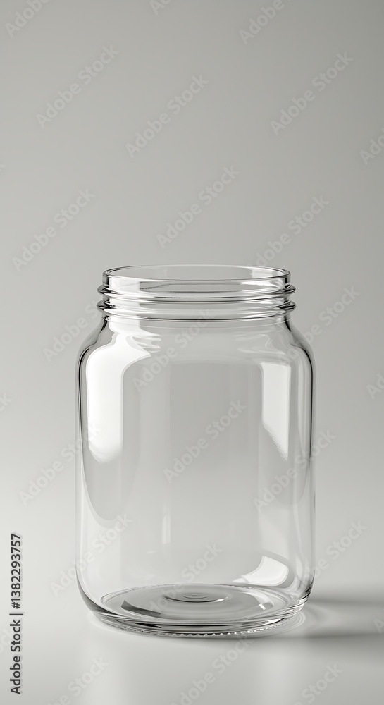 A pristine empty glass jar, ready for preserving summer's bounty or holding cherished memories, sits against a neutral backdrop with soft, even lighting. A pristine empty glass jar, ready for preserving summer's bounty or holding cherished memories, sits against a neutral backdrop with soft, even lighting.