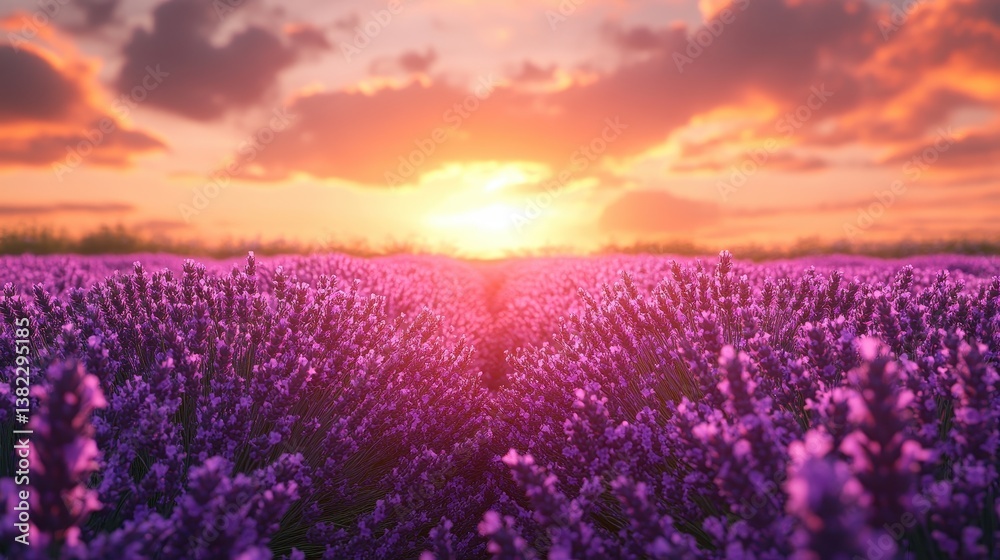 Fototapeta premium Lavender field sunset view