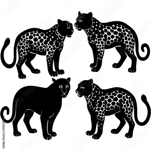 set of leopard silhouettes