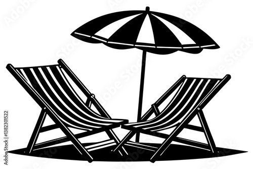 beach chairs and umbrella