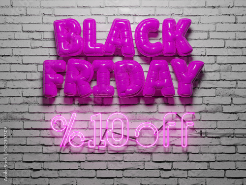 Black Friday Balloon Letters with Neon Discount Sign