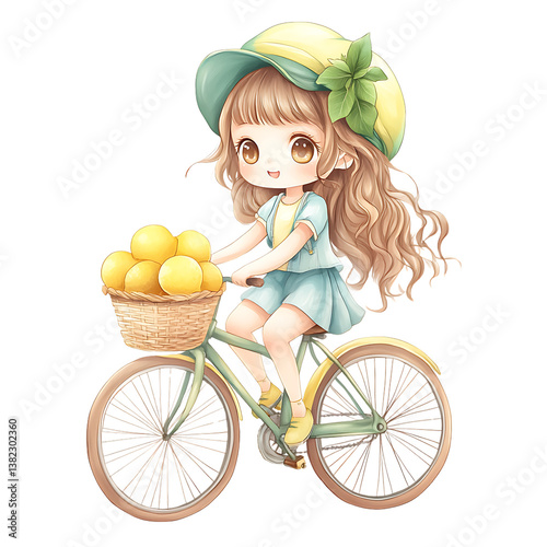Chibi Girl on Lemon-Themed Bicycle Ride