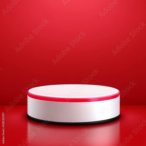 White cylinder with red rim on red background. Suitable for banners, packaging designs, and graphic presentations needing a pop of color