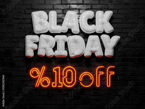 Black Friday Balloon Letters with Neon Discount Sign