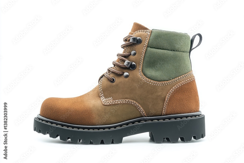 Side view of brown and olive work boot Side view of brown and olive work boot