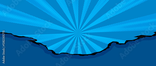 banner background with torn paper comic style design on blue 