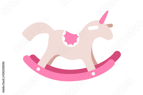 Unicorn toy, rocking horse with horn. Cute wooden game for nursery kids, baby...