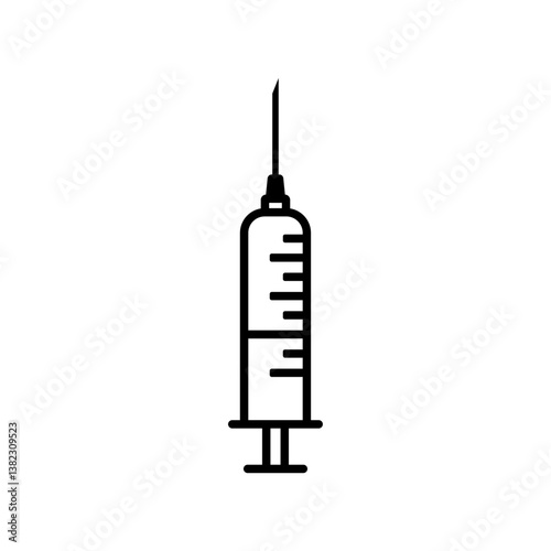 Syringe, injection vector icon, outline symbol, outline pictogram isolated on transparent background