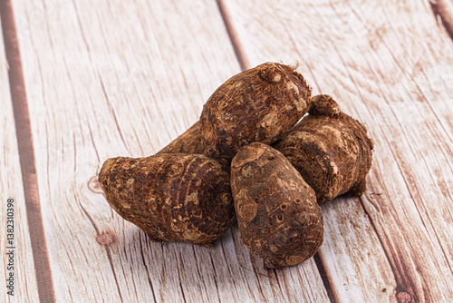 Brown topinambur roots for cooking