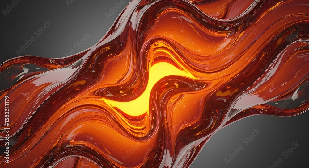 Fototapeta premium Abstract Fiery Texture Background Resembling Flowing Lava or Molten Metal with Glowing Yellow Core - Fluid Art