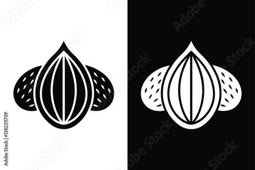 Black and White Walnut Icon. Simple Vector Nut Silhouette for Labels, Apps, and Logos