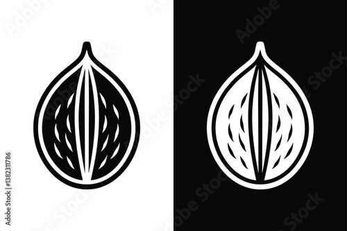 Whole Walnut Icon. Isolated Vector Silhouette in Black and White for Food Design