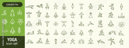 Relax icon set. Containing meditation, calm, relaxation, yoga, spa, self-care, massage, peace, nature, serenity and more. Solid vector icons collection.
