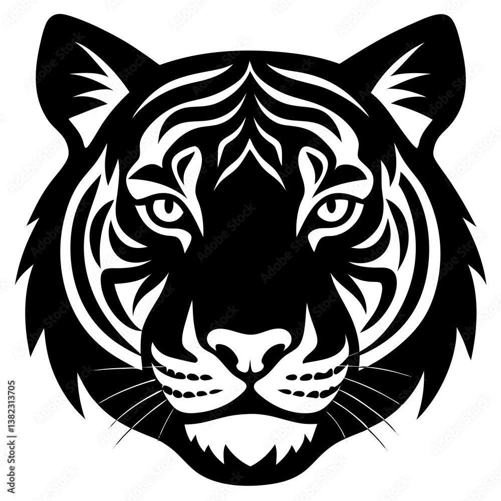 A tiger face silhouette vector illustration on white background A tiger face silhouette vector illustration on white background
