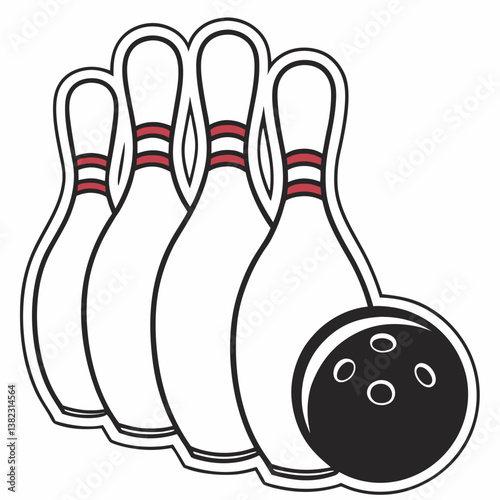 bowling ball and pins on white background