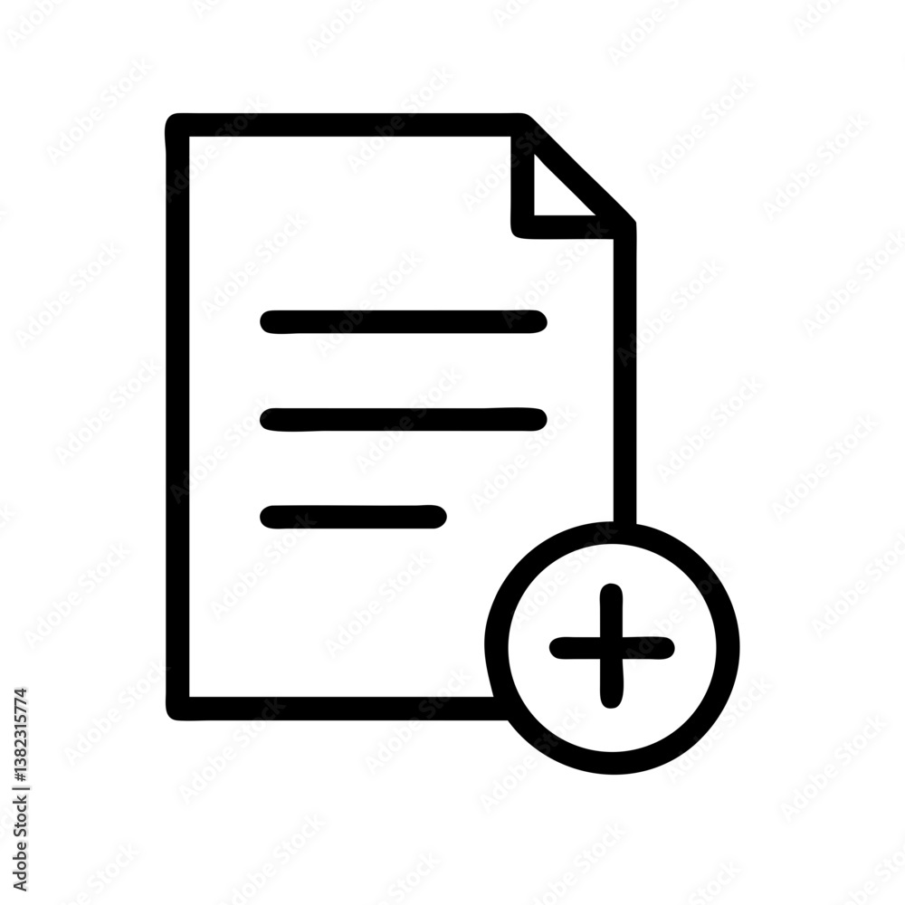 Document icon with add symbol on white background Document icon with add symbol on white background