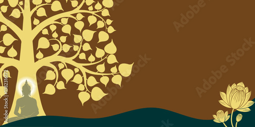 Vesak Day Creative Concept for Card or Banner. Illustration of Budhi tree and lotus. Buddha Purnima design background template
