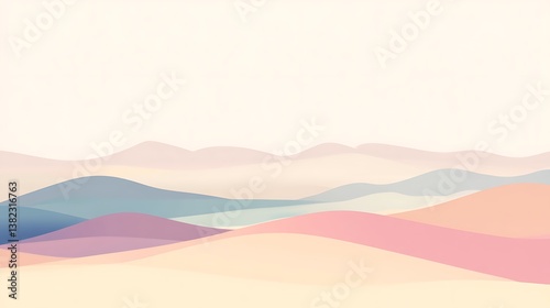 Pastel Colored Hills Under a Soft White Sky