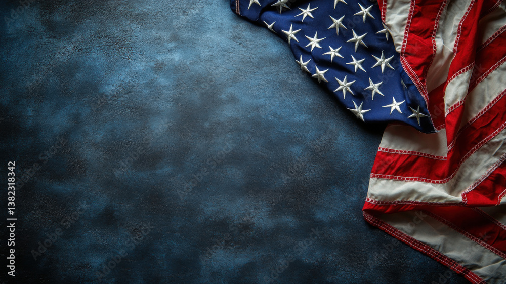 American Flag Draped on Dark Textured Background Symbolizing Patriotism, Honor, Freedom, and National Pride