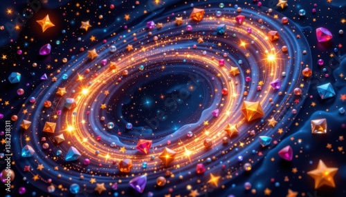 A swirling galaxy of stars and gems, illustrating cosmic beauty with twinkling lights and sparkling colors.