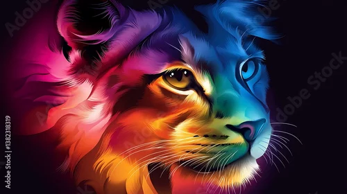 Obraz Rainbow Cougar Vibrant Digital Art Portrait.