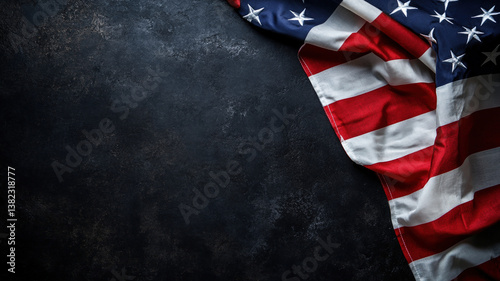 American Flag Draped on Dark Textured Background Symbolizing Patriotism, Honor, Freedom, and National Pride