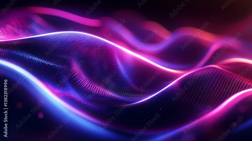 Futuristic 3d render of abstract glowing waves and neon light trails – digital fantasy background with vibrant energy flow and blurred motion effects
