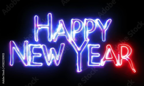 animated text happy new year with festive fireworks background, 4k footage, generated ai