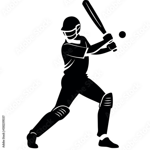 A cricket-player-hitting-a-ball-with-a-bat. 