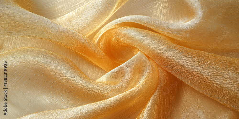 Goldfarbiger Seidenstoff, glänzend Nahaufnahme mit Strukturen Hintergrundbild Textur Goldfarbiger Seidenstoff, glänzend Nahaufnahme mit Strukturen Hintergrundbild Textur
