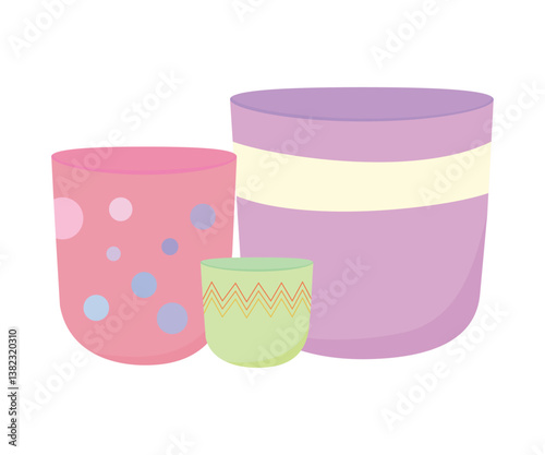 Collection of spring and summer colorful pots. Vector illustration.