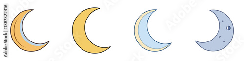 Crescent Moon Phases Illustration Showing Different Stages of Illumination