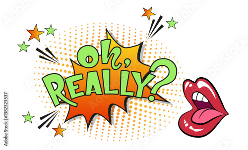 Comic lettering oh really. Vector bright cartoon illustration in retro pop art style. Comic text sound effects. EPS 10.Мобильное устройство	