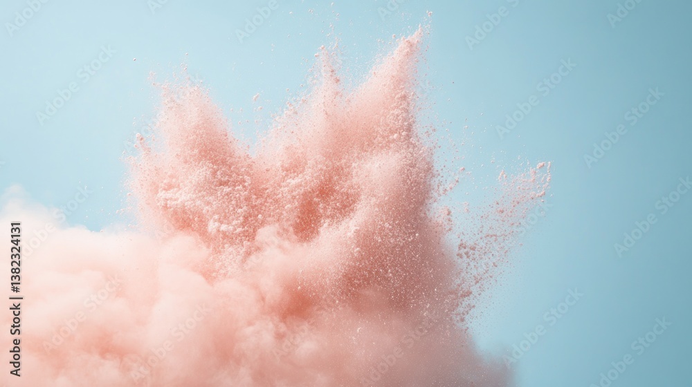 Fototapeta premium Pink powder explosion against a light blue background.