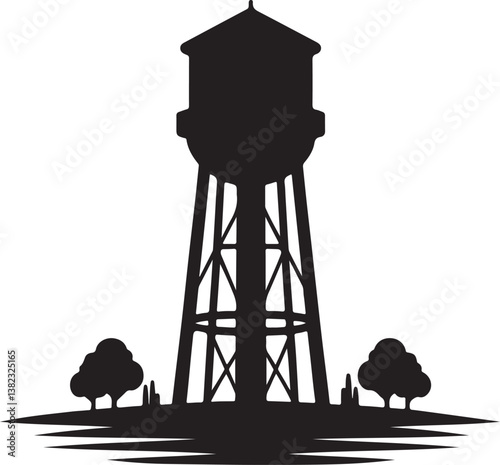 water tower silhouette design logo or icon vector art illustration