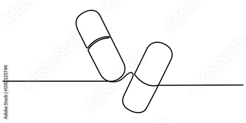 single continuous line capsule tablets line art vector illustration. Capsule Continuous Line Icon.
with transparent background editable stroke.