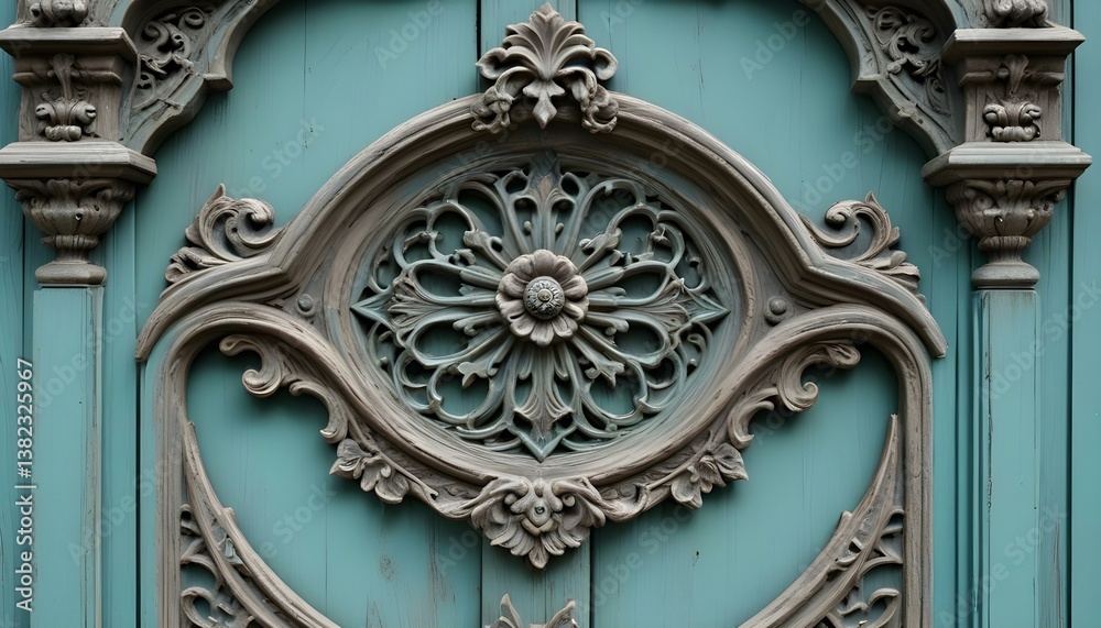 Close-up shot of an ornate, weathered architectural detail, possibly part of a door or gate, showcasing intricate carvings and aged textures Close-up shot of an ornate, weathered architectural detail, possibly part of a door or gate, showcasing intricate carvings and aged textures