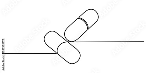 single continuous line capsule tablets line art vector illustration. Capsule Continuous Line Icon.
with transparent background editable stroke.