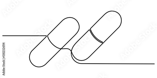 single continuous line capsule tablets line art vector illustration. Capsule Continuous Line Icon.
with transparent background editable stroke.