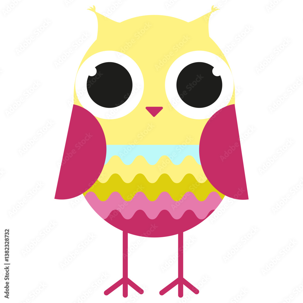Naklejka premium Flat vector illustration. Cute bright colorful owl. Children's illustration on a white background.