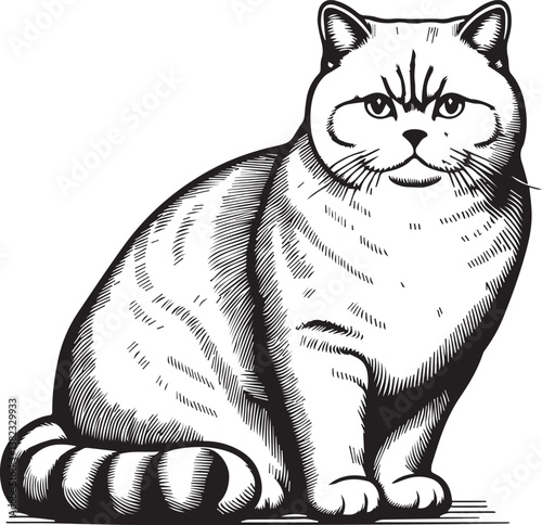 Elegant British Shorthair Cat Vector – Black and White Design